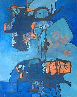 Blue-orange: Andocken, die Zeit läuft  abstrakte Arbeiten