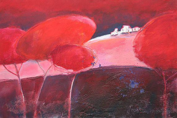 Dorf hinter Pinien  Moderne Malerei