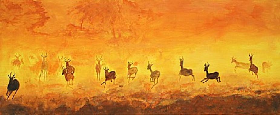 Springböcke bei Sonnenuntergang 