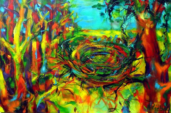 Baum mit Vogelnest  schoene Blumenbilder