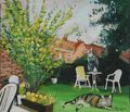 Chats au jardin  gegenstaendliche Kunst